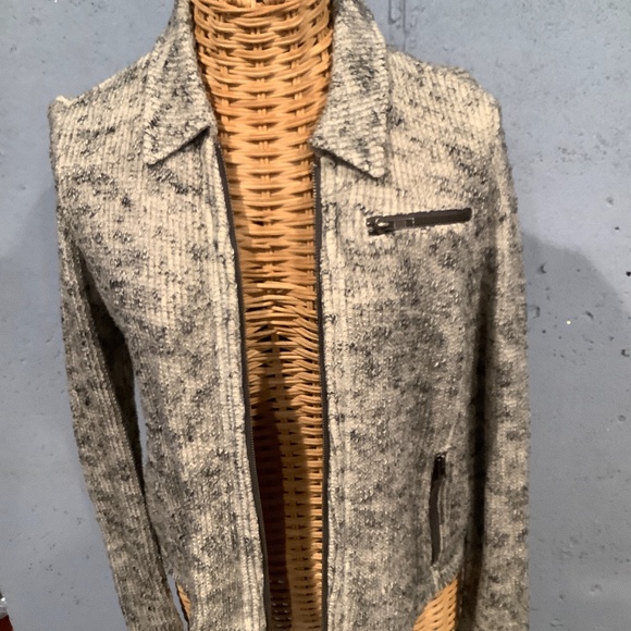 Eileen Fisher Zipper Front Knit Jacket Black/Cream - Picture 2 of 11